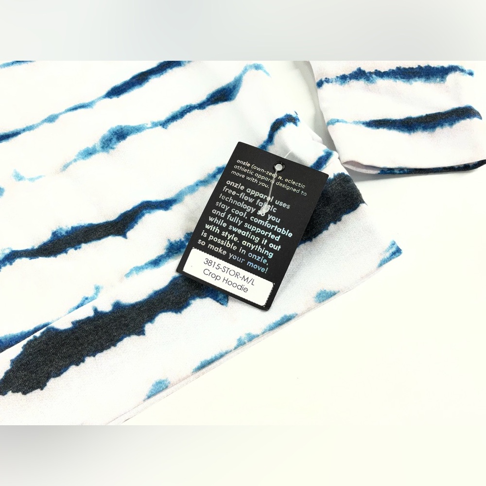 ONZIE Tie-Dye Striped Crop Hoodie‎ White Black Navy Blue Size M / L - Picture 6 of 12